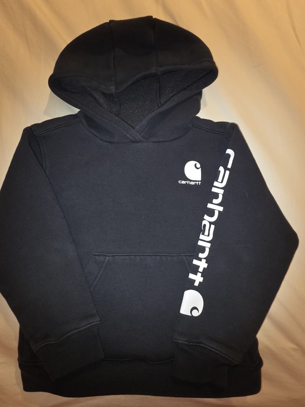 Carhartt Hoodie Sweatshirt Youth Size 5 Black Sleeve Spellout